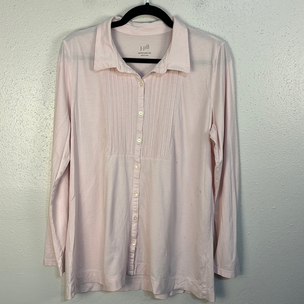 JJill pin tuck bib front jersey long sleeved top size medium light pink